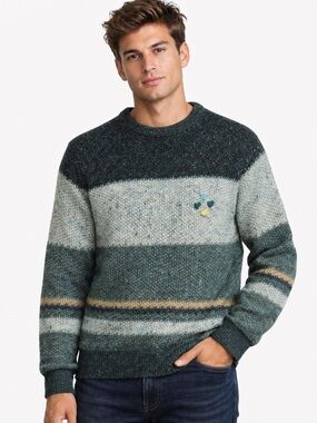 Vintage Men's Green Striped Sweater - made in Italy